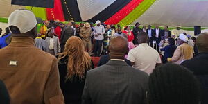 Mt Kenya leaders dance during the Limuru III meeting convened in Kabuku in Kiambu County on May 17, 2024.