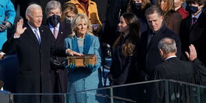 US President Joe Biden (left) during his inauguration on January 20, 2021.