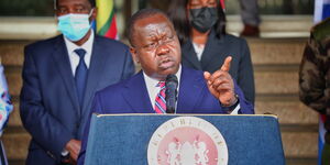 Interior CS Dr. Fred Matiang'i addressing the press on Wednesday March, 26