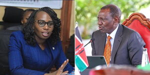 A collage of LSK President Faith Odhiambo (left) and President William Ruto (right)