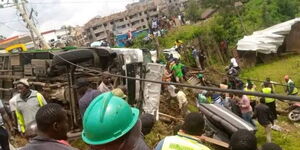 A photo of the lorry that rammed into several vehocles outside Kisii Polytechnic on Tuesday, April 25, 2023.