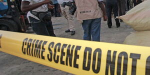 Media and Police outside a crime scene in Kenya. 