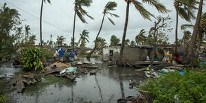 A cyclone taking place at a village in Mozambique 