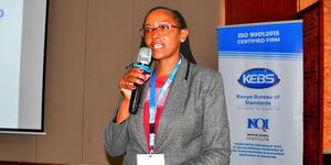 KEBS acting Managing Director Esther Ngari speaking during an event on March 21, 2023 in Nairobi County.