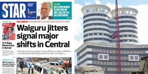 Front page of The Star Newspaper and Nation Center in Nairobi CBD.