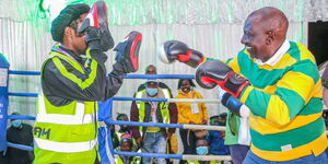 President William Ruto taking boxing lessons on June 28, 2022.