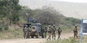 Kenya Defence Forces (KDF) Officers patrolling at Kasiela area in Mochongoi, Baringo South on March 8, 2022.