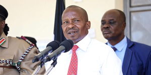 Interior Cabinet Secretary Kithure Kindiki speaking during a press conference in Machakos County on March 22, 2024.