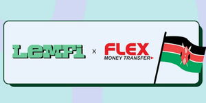 A promotional graphic of LemFi's partnership with Flex money transfer.