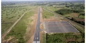 An aerial view of runway used by planes to land 
