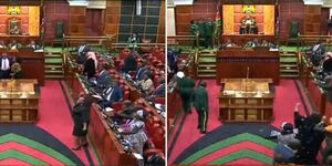 A screengrab of MPs protesting inside the National Assembly as they call on the resignation of Agriculture CS Mithika Linturi on May 2