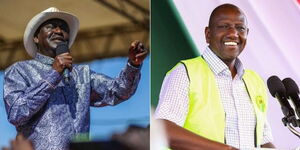 A photo collage of Azimio Leader Raila Odinga (left) and President William Ruto (right)