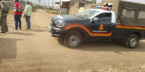 A police car pictured at a crime scene in Ruiru in Kiambu County.