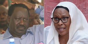 A photo collage of Azimio Leader Raila Odinga (left) and Isiolo Senator Fatuma Dullo (right)