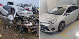 A photo collage of a wrecked car along the Nairobi-Nakuru highway and a remodelled one.