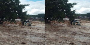 Lorry stuck inside Muswii River in Makueni County