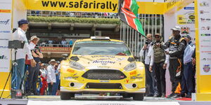 President William Ruto flagging off the WRC Safari Rally at the Kenyatta International Convention Centre (KICC) in Nairobi on March 28, 2024