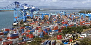 Several shipping containers at the Port of Mombasa