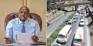 Transport Cabinet Secretary Kipchumba Murkomen (left) and a sectiom of Nairobi-Nakuru Highway.