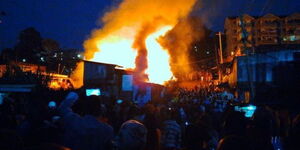 Fire burns down buildings in Waruku, Kangemi on May 1, 2024