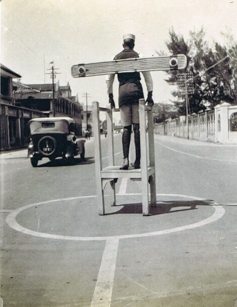 A traffic police officer in the 1940s era.