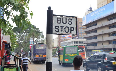 20201021-BOXRAFT-Matatu Bus Stop Sign at GPO Stage, Along Kenyatta Avenue in Nairobi. Monday, October 21, 2019