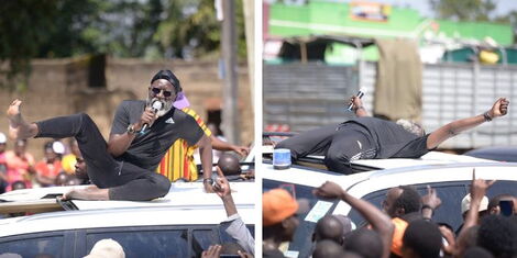 A collage of Roots presidential candidate George Wajackoyah during a campaign rally at Shianda Market, Kakamega county on Sunday, June 26