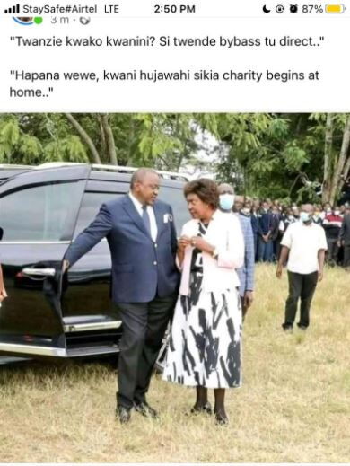 A meme resulting from a viral photo of President Uhuru Kenyatta (left) and Kitui Governor Charity Ngilu