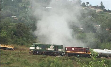 A train burst into flames while travelling from Nanyuki to Nairobi on Sunday, June 6, 2021.