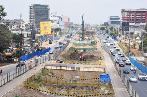 An aerial view of the on-going Nairobi Expressway project along Mombasa Road