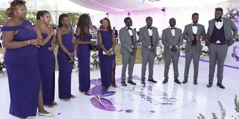 Bridesmaids and groomsmen during Stacey Kositany's and Sam Chelang'a wedding on March 19, 2022.