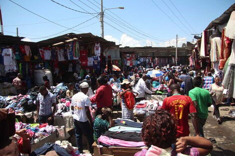 Buyers and sellers pictured at Gikomba second-hand clothes market in Nairobi County on January 20, 2019.