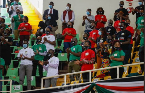 Youths applauding President Uhuru Kenyatta's speech at Moi Kasarani stadium on Wednesday, February 24.