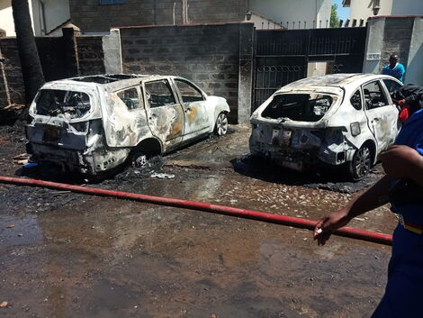 Cyrus Nduhiu's cars were burned outside his house in Imara Daima, Nairobi on February 27, 2021