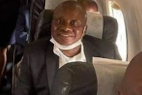 Congo's Minister of Public health, Hygiene and Prevention, Dr. Jean Jacques Mbungani Mband on a flight to Goma. 