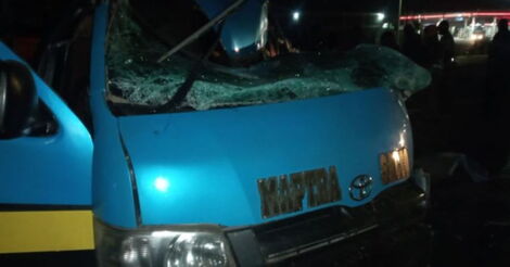 Damaged matatu that was involved in an accident along Mombasa-Nairobi Highway on the morning of Wednesday, July 21, 2021.