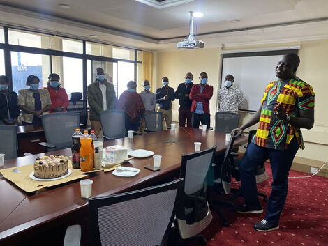 David Osiany speaking to the gathering at his boardroom in Nairobi taken on June 25, 2021.