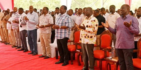 Deputy Rigathi Gachagua, Prime Cabinet Secretary Musalia Mudavadi, CS Ezekiel Machogu among other leaders on Sunday attended a Church service at Muungano grounds, Mpeketoni, Lamu County on February 26, 2023.