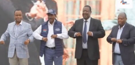 From LeftKanu Secretary-General Chris Wamalwa, Kalonzo Musyoka, Musalia Mudavadi and George Wainaina During the launch of the SKM Command Centre in Karen on Monday, August 9