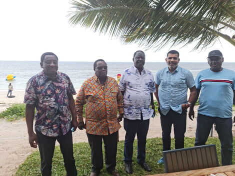 From left: James Orengo, Francis Atwoli, Raila Odinga, Nassir Abdullswamad Sheriff and Otiende Omollo pose for a photo