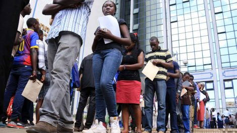 File Photo of Students Lining up to Submit Their HELB Details at Anniversary Towers Nairobi