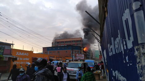 Sunbeam Shopping Complex along Mfangano Street on fire on Tuesday, February 1.