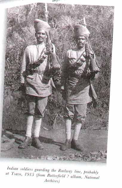 An undated image of Indian soldiers guarding the railway