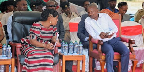 Interior CS Kithure Kindiki and Kilifi CountyDeputy Governor Flora Mbetsa Chibule during the handing over of a new office of the County Commissioner in Kaloleni, Kilifi County on February 22, 2023.