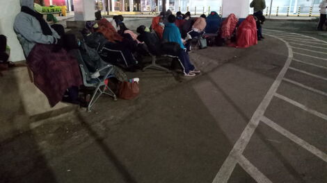 JKIA Cleaning staff camped outside one of the terminals on Monday night, April 28, 2020.