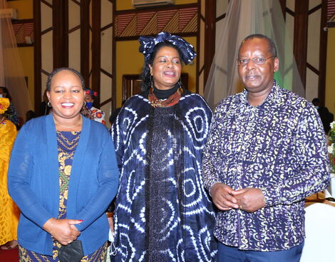 From left; Kirinyaga Governor Ann Waiguru, Justice Njoki Ndung'u and National Assembly Majority Leader Amos Kimunya pose for a photo during the CJ's thanksgiving party on Saturday, June 18.