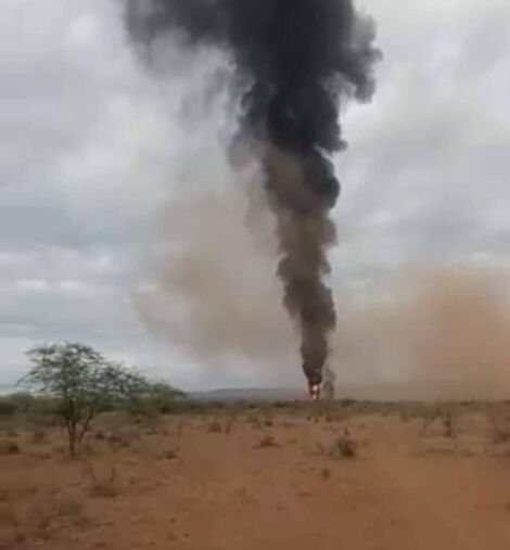 The scene where a KDF chopper crashed on Thursday, June 24, in Kajiado
