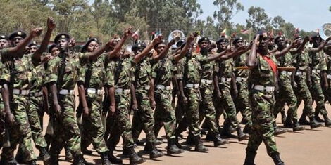 A file image of Kenya Defence Forces (KDF) officers during a pass-out parade.