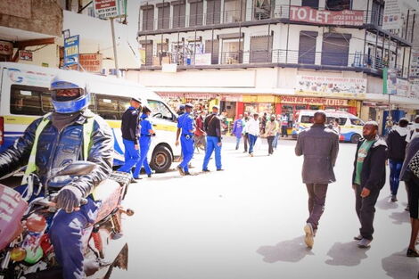Kamukunji Police officers during a patrol in Nairobi CBD on Tuesday, January 25, 2022.