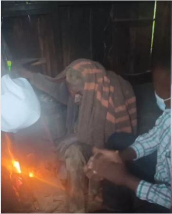 An elderly man, Kunene, who had been living in deplorable conditions before he was rescued by an NGO on Thursday, August 5.